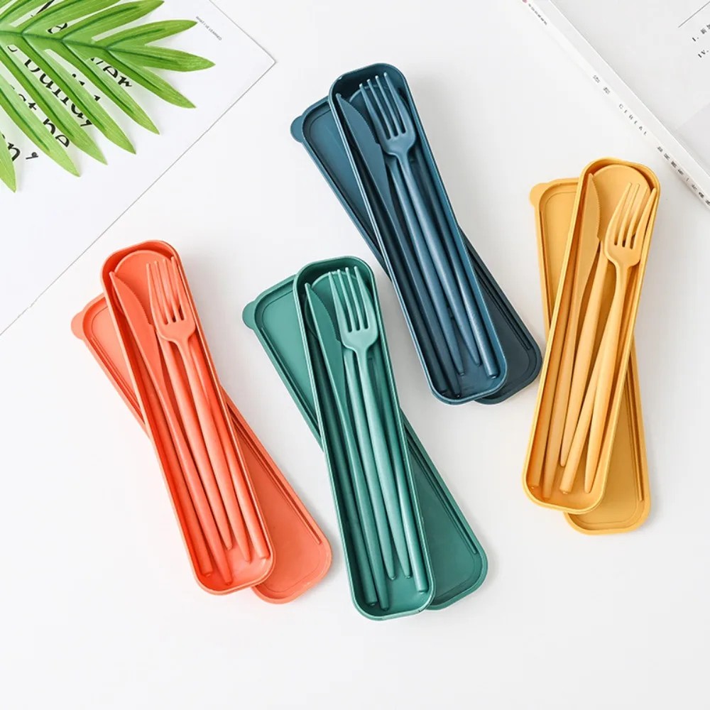 4Pcs Wheat Straw Dinnerware Set Portable