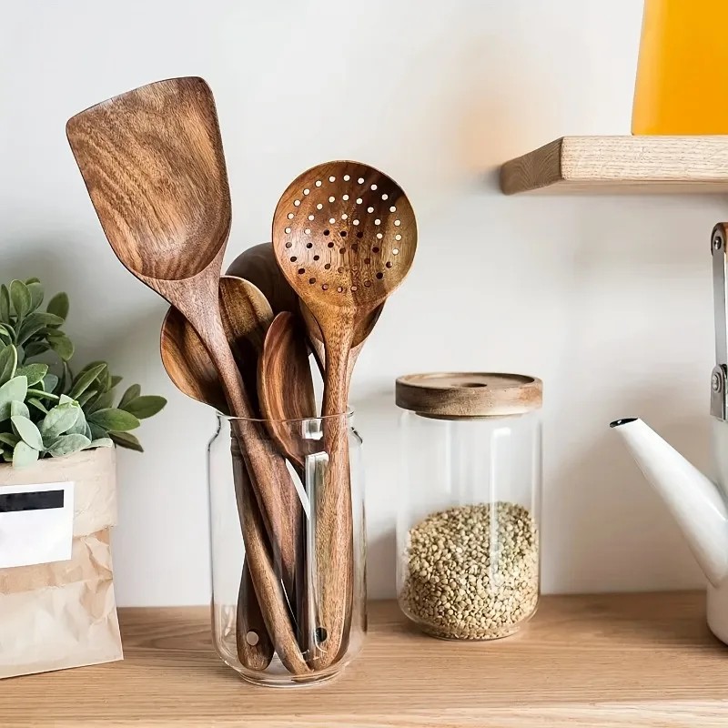 5pcs Wooden Kitchen Utensils Set: Eco-Friendly, Durable, and Safe for Non-Stick Pans