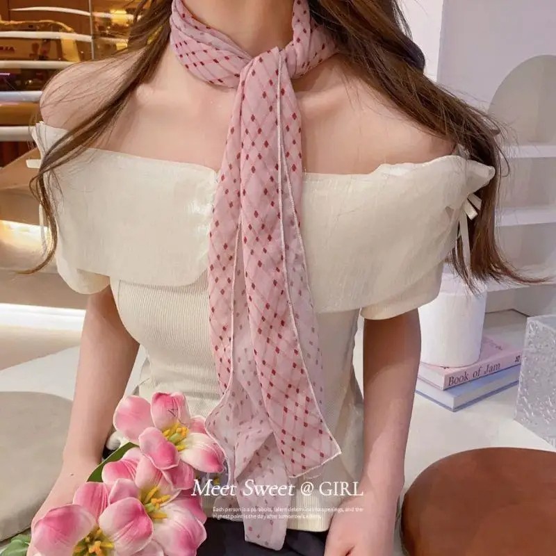 140cm Y2K Women Long Scarf Silk Bag Ribbon Headbands