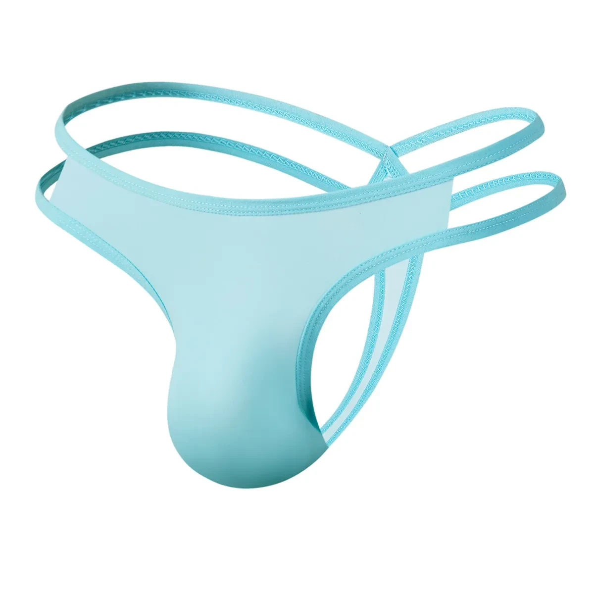 Low Waist Ultra-thin Silky Men's Thong Light Blue