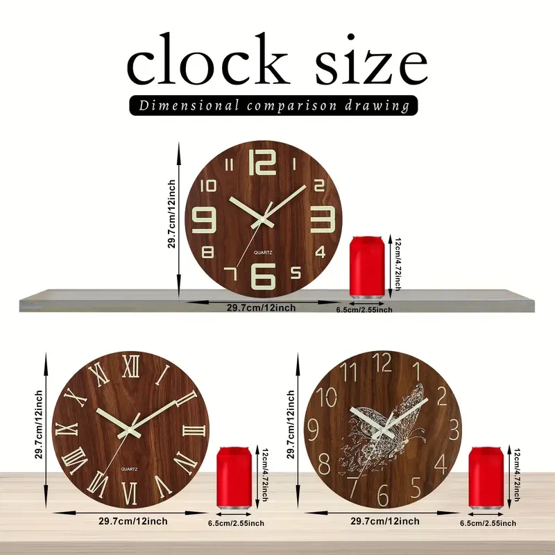 Walnut Wood Color Wooden Luminous Wall Clock
