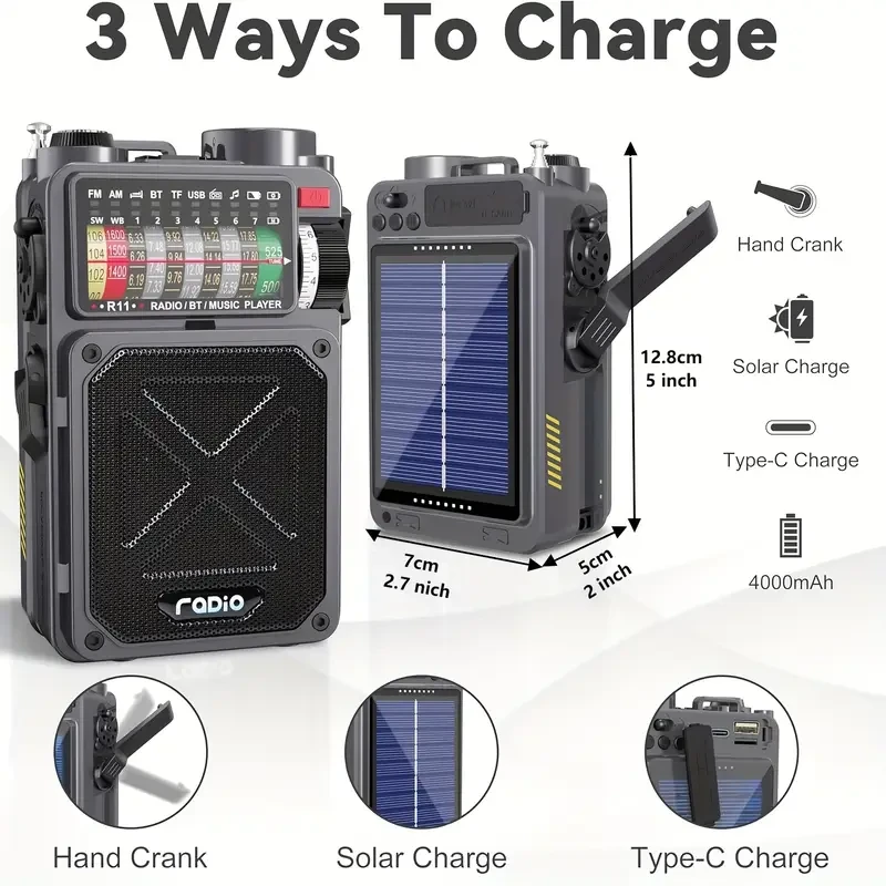 Compact Vintage-Style Emergency Radio with LED Display