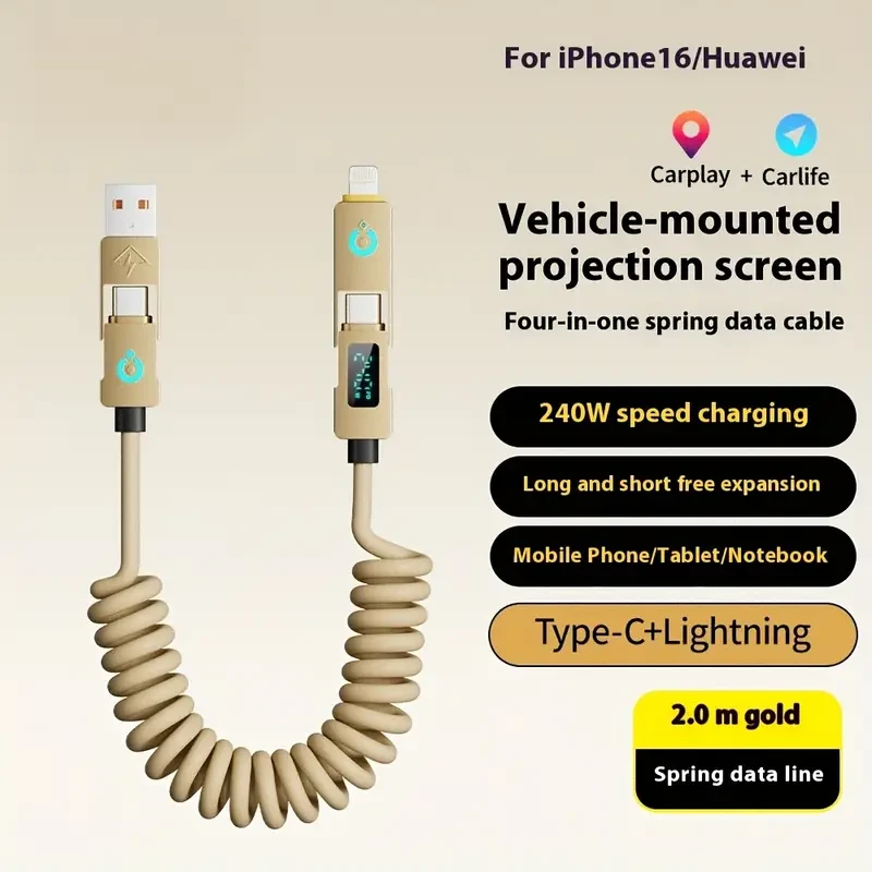 240Wmax 4-in-1 USB-C Charging Cable with Digital Display