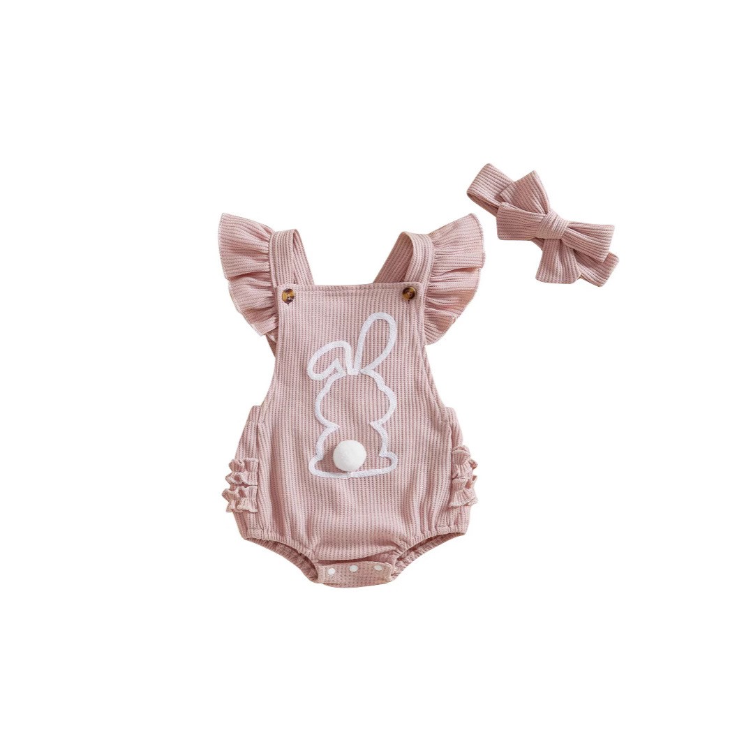 Children's Rabbit Embroidered Flounced Sleeve Romper