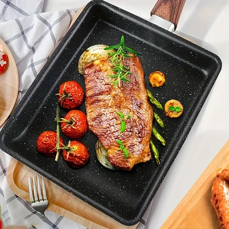 Japanese Tamagoyaki Pan with Non-Stick Coating & Imitation Wood Handle
