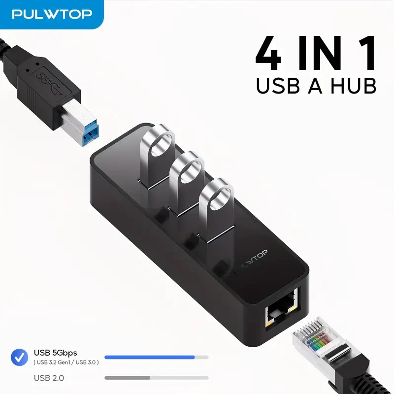 PULWTOP 4-in-1 USB HUB with 3 USB-A 3.0 Ports