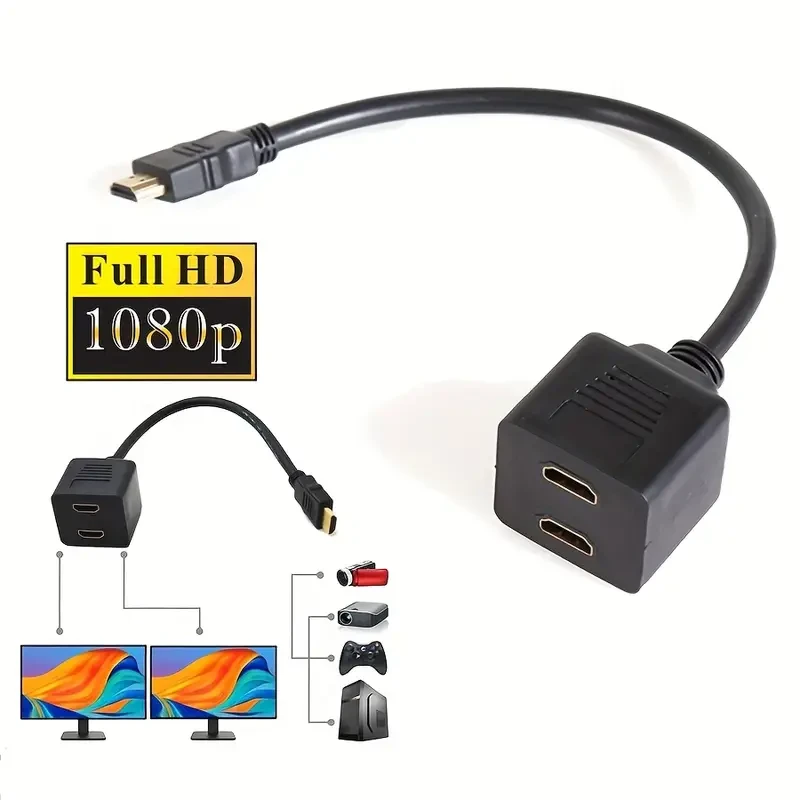 1-in-2 HDTV Splitter Cable | Gold-Plated 1080P Dual TV Adapter