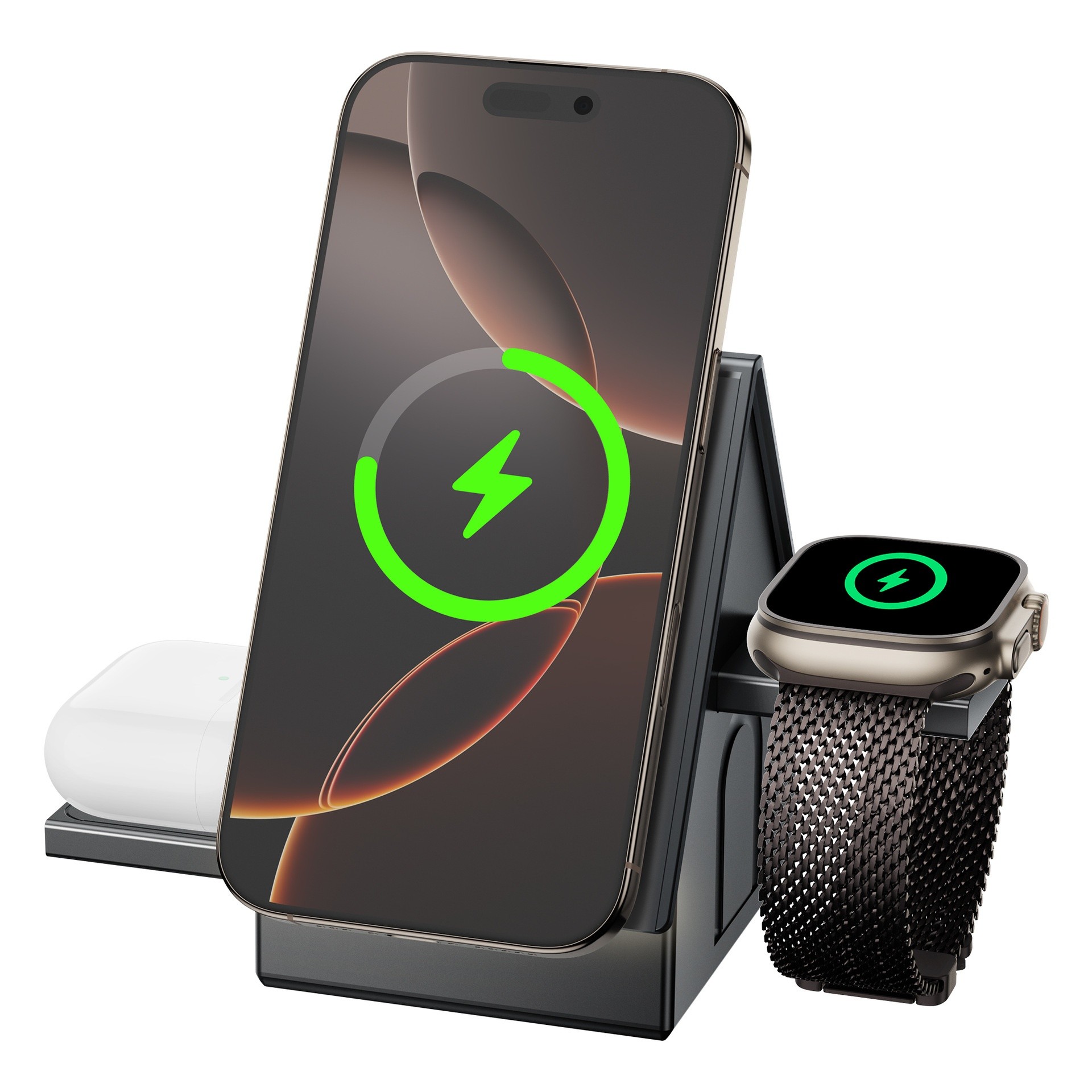 Three-in-one Wireless Charger Desktop Base Magnetic Bracket Suitable For Mobile Phone Watch Headset Fast Charging