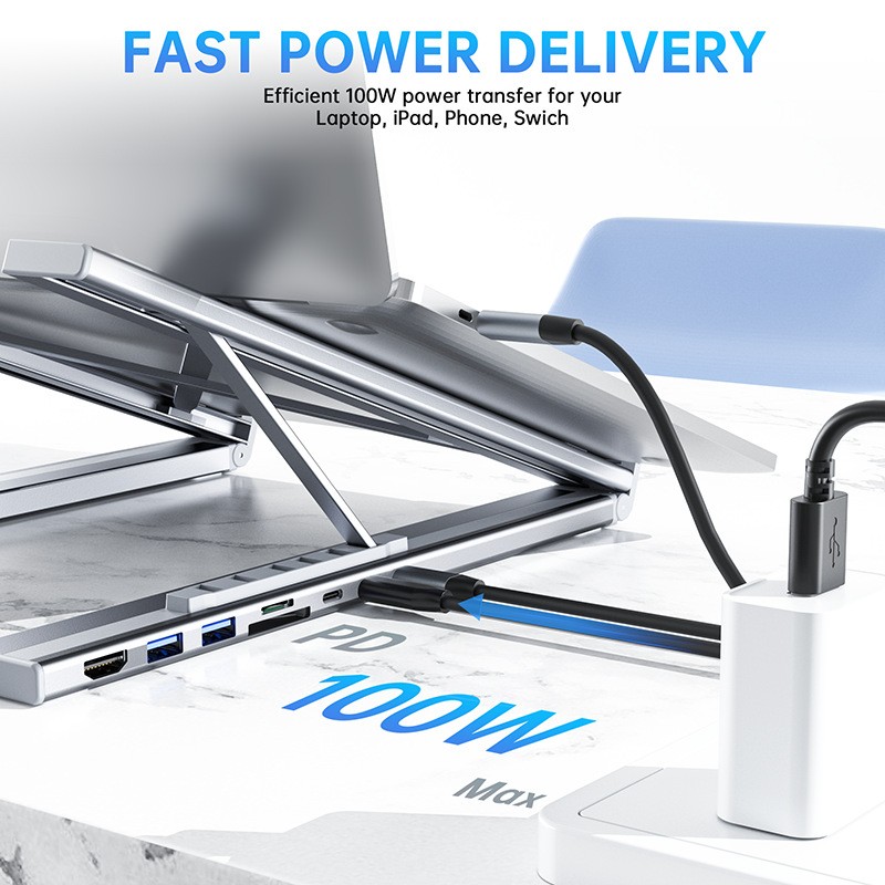 Aluminum Alloy HUB Multi-interface HDMI 8 In 1 Docking Station Laptop Stand