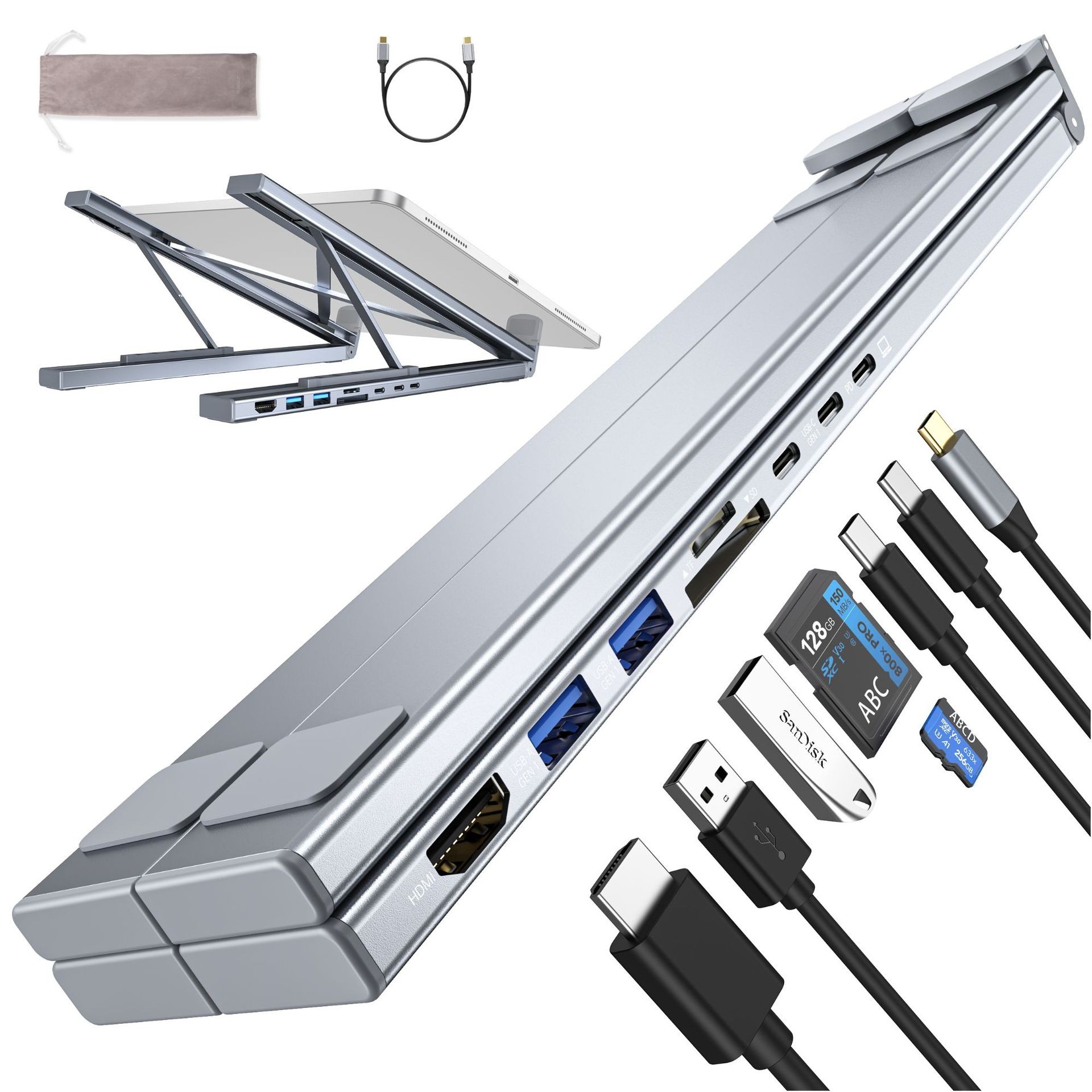 Aluminum Alloy HUB Multi-interface HDMI 8 In 1 Docking Station Laptop Stand