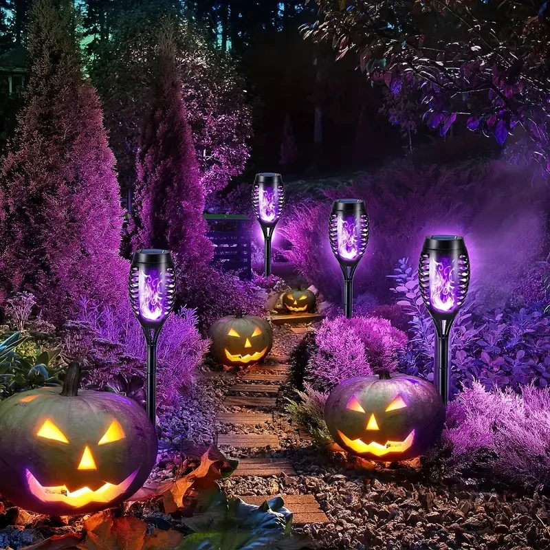 6pcs Solar Flame Lights with 12 LEDs - Outdoor Pathway & Garden Decor