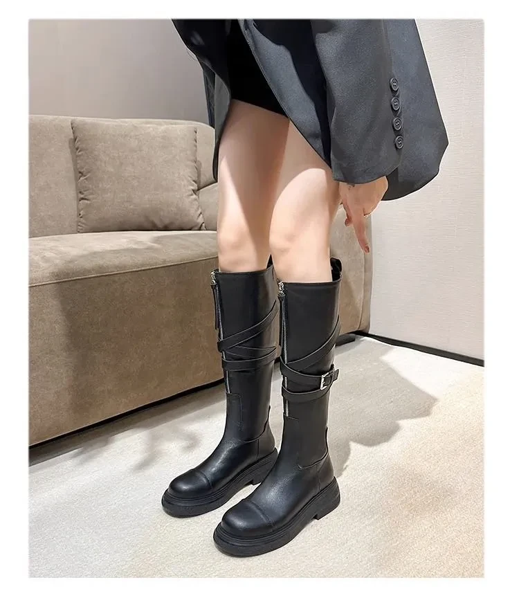 Brown Women's Riding Boots Thin High Tube Long