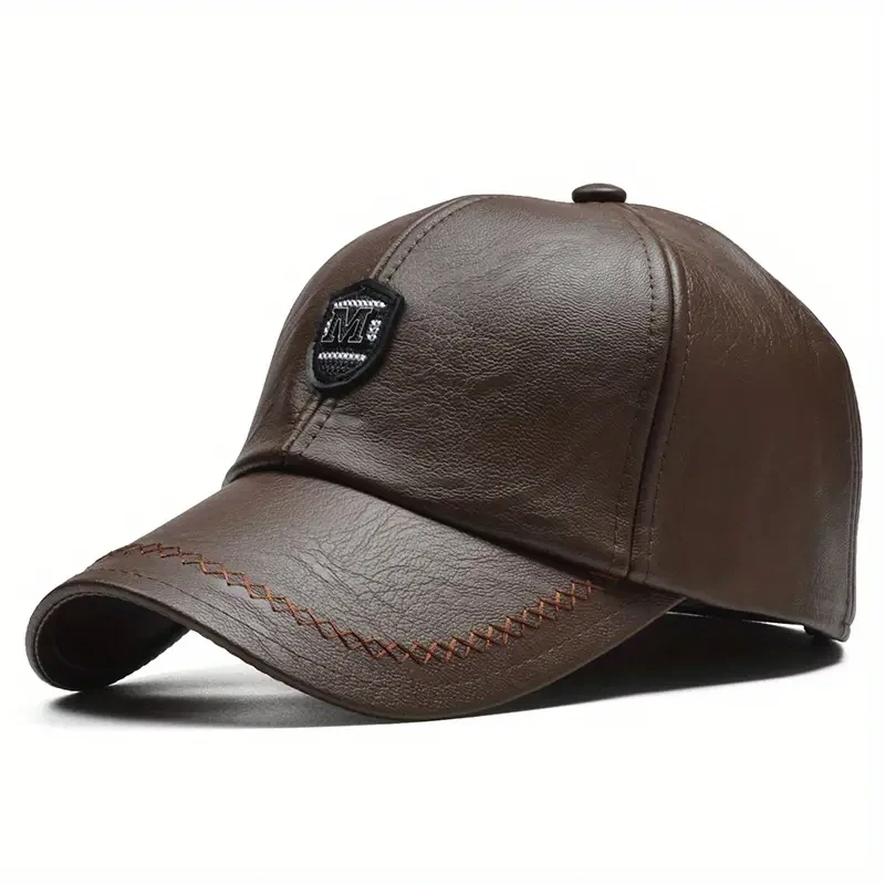 Mens Stylish Black Faux Leather Baseball Cap