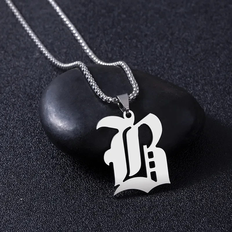 old english initial necklace silver