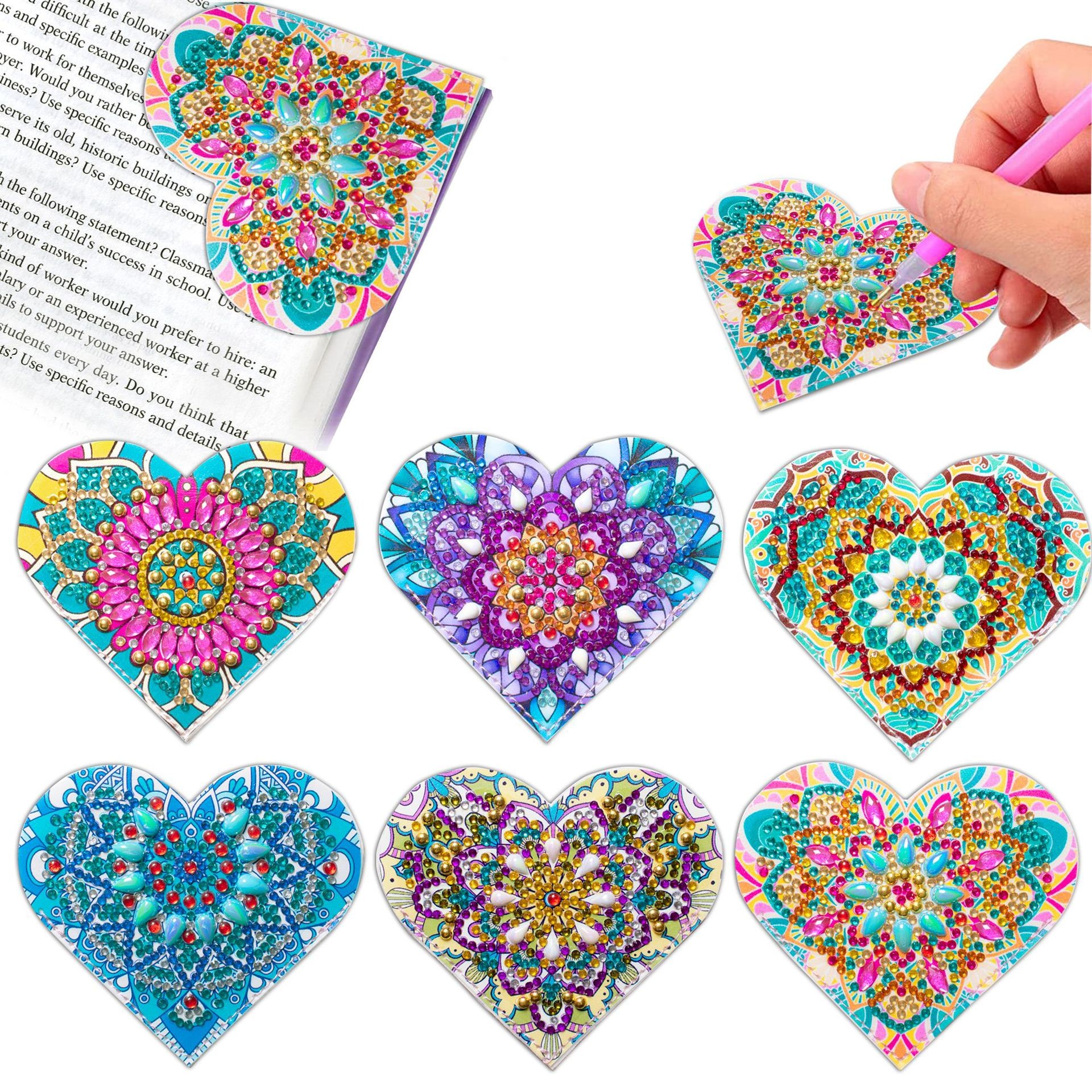 PU Leather Handmade Stick-on Crystals Flower Cornerite Bookmark