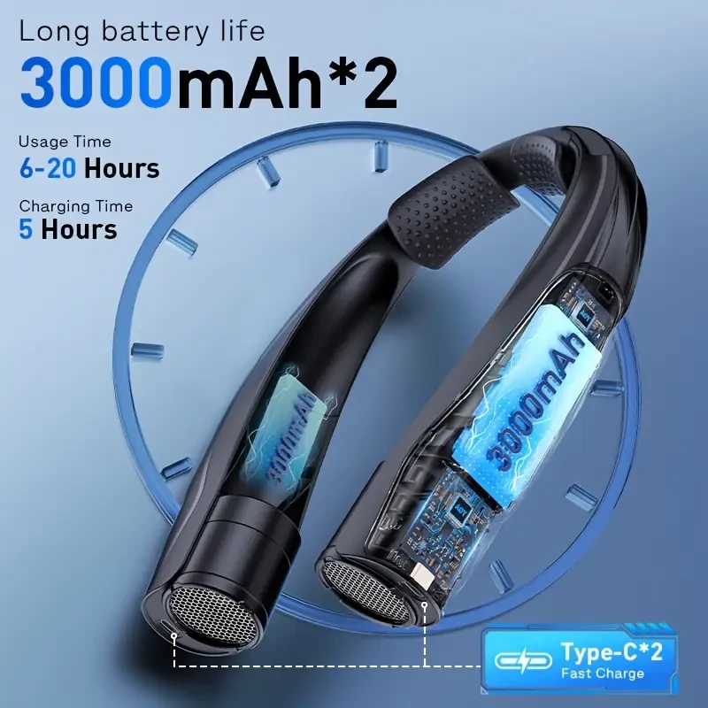 AI Portable 6-Speed Neck Fan with 6000mAh Battery