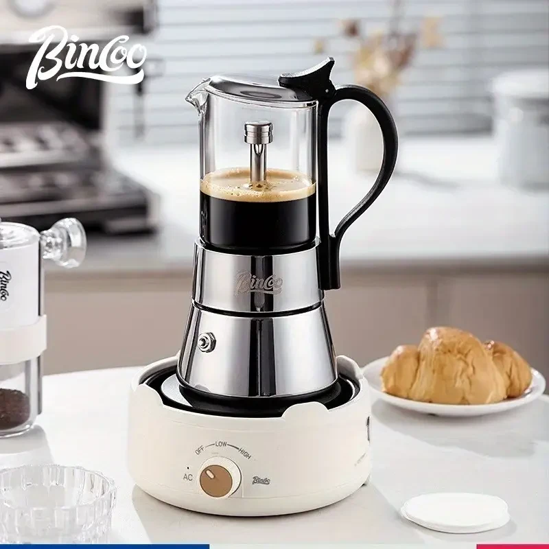 2pcs IN 1 Clear Glass Moka Pot Stovetop Espresso Coffee Maker