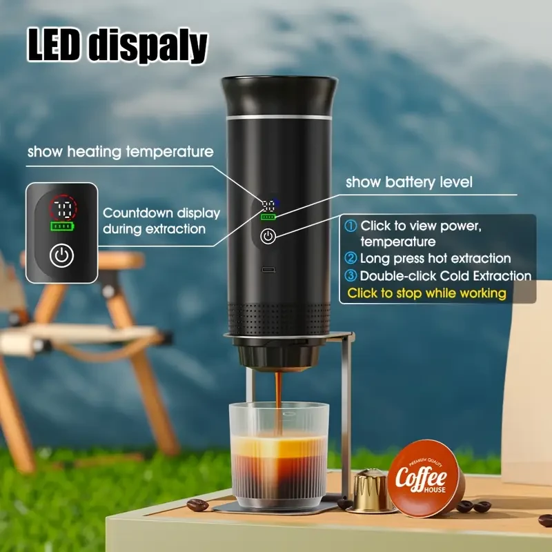 2025 Portable Espresso Machine with Temperature Display & Type-C Charging