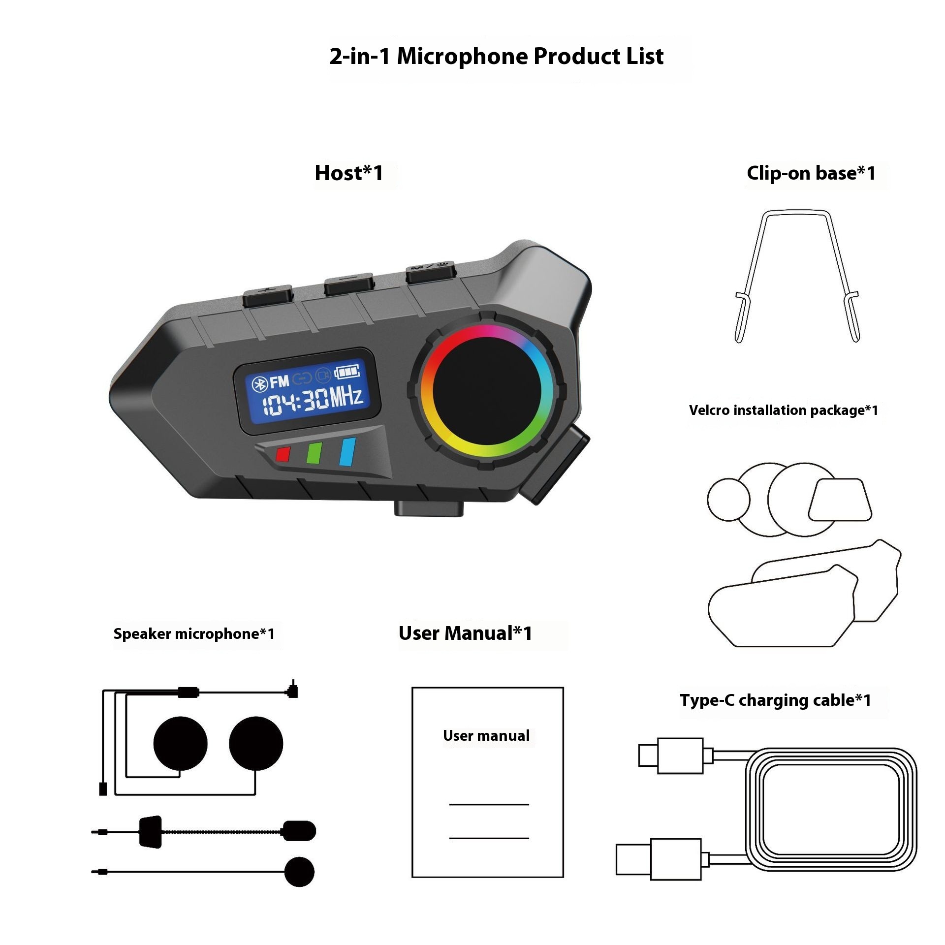 Helmet Bluetooth Headset With Screen Motorcycle Riding Music Waterproof