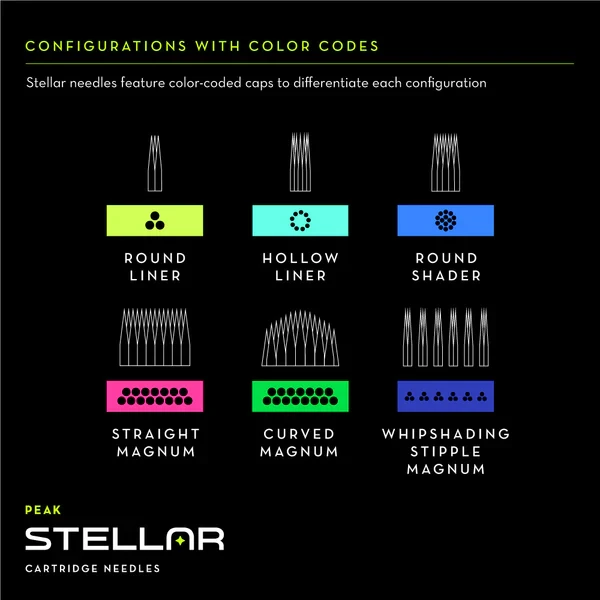 Peak Stellar Needle Cartridges  Round Liner  Box of 20