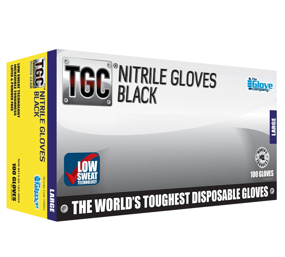 TGC Black Premium Nitrile Gloves With Low Sweat Technology