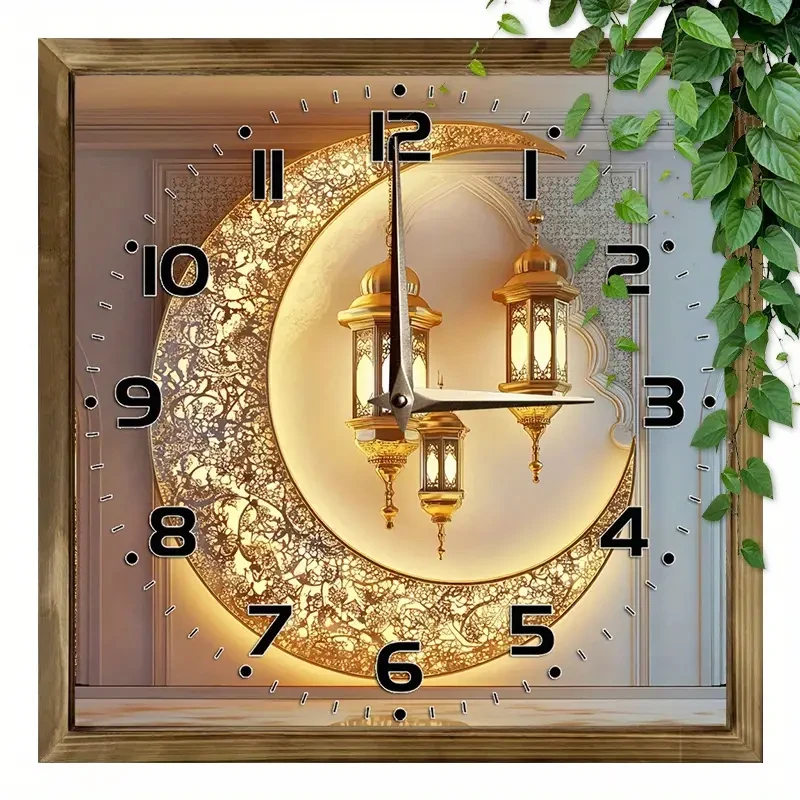 Golden Moon & Lantern Eid Backdrop Theme Wall Clock