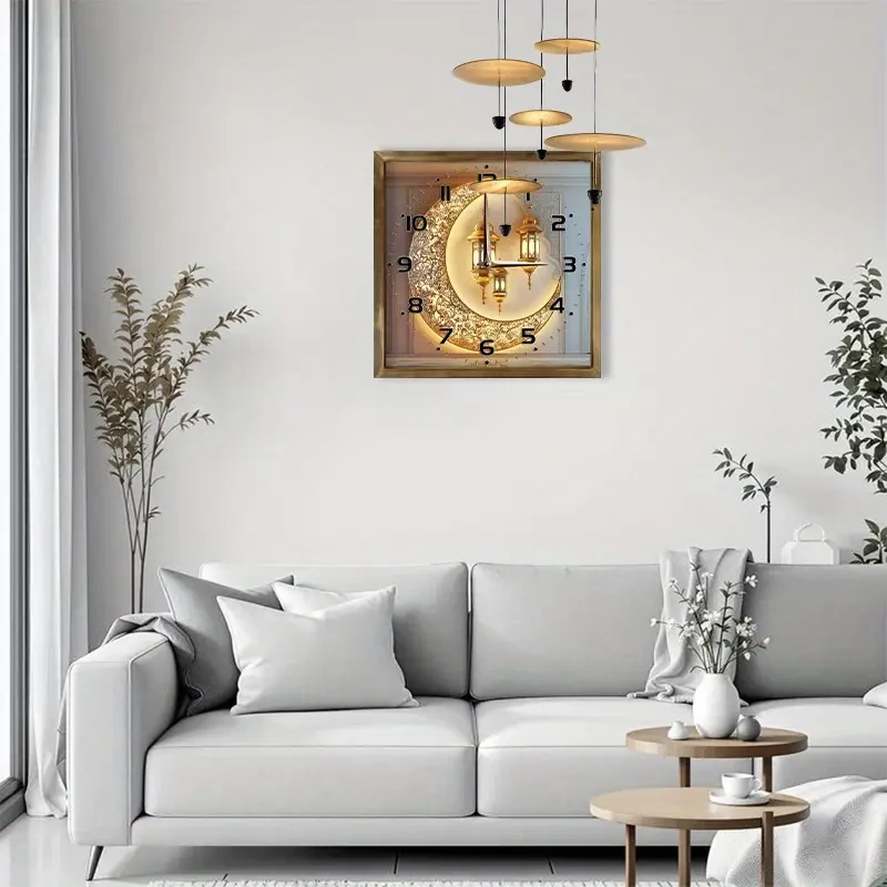 Golden Moon & Lantern Eid Backdrop Theme Wall Clock