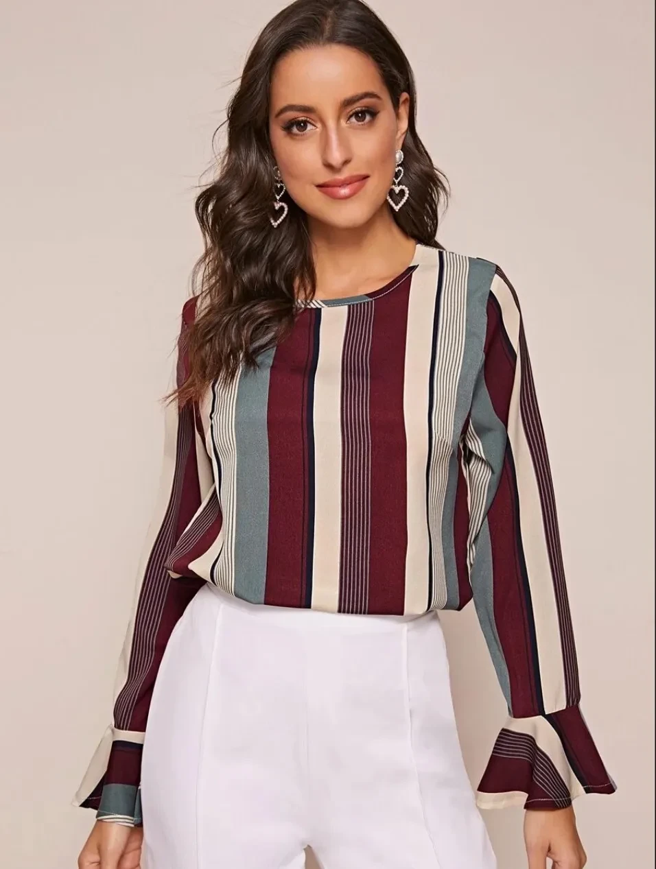 Red And Black Striped Shirt Long Sleeve Women's