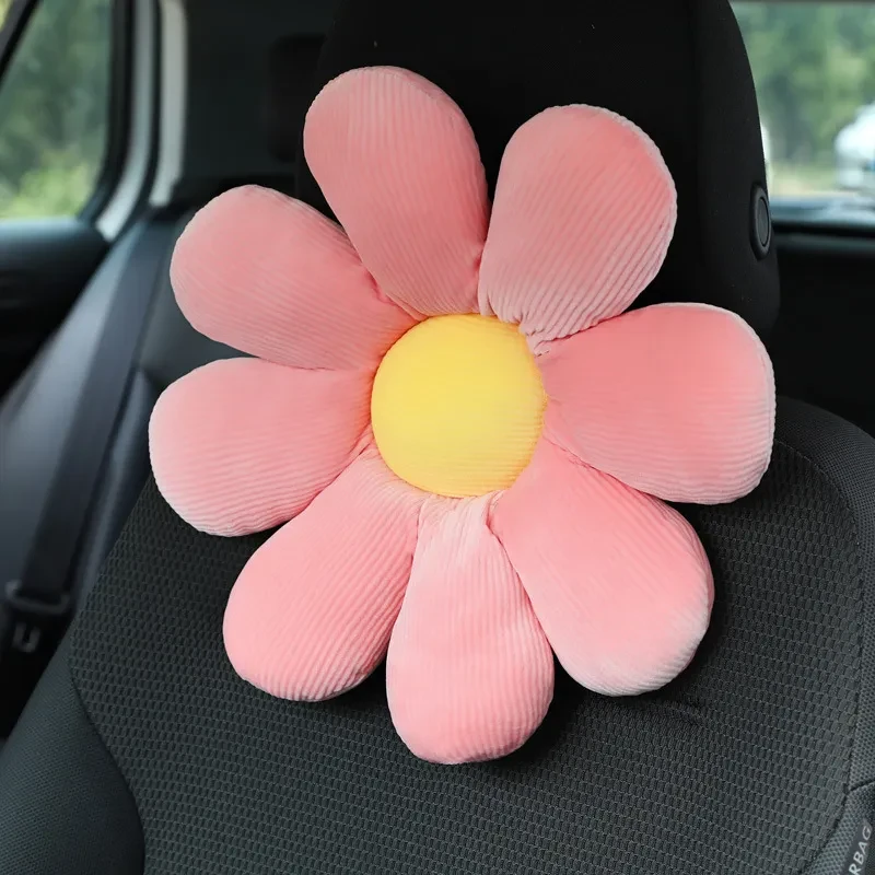 Plush headrest creative flowers car