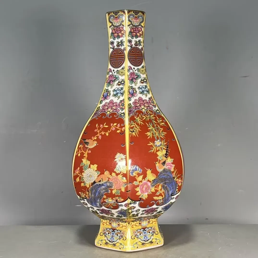 Enamel Flowers And Birds Decorating Vase Antique Antique