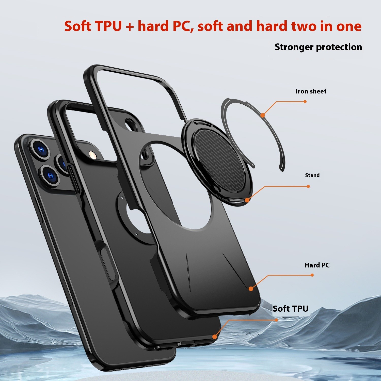 Suitable For 17Pro Phone Case Rotating Damping Magnetic Bracket Two-in-one