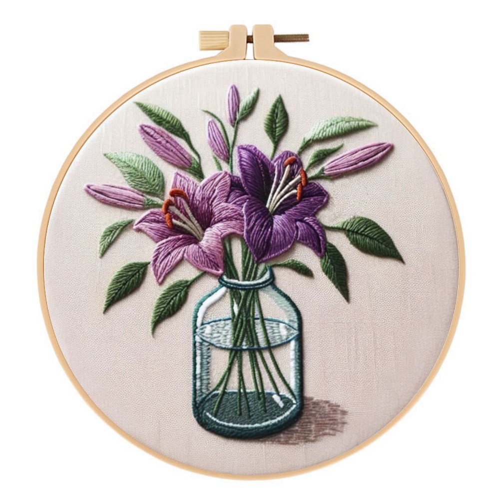 Purple Lily Flower Embroidery