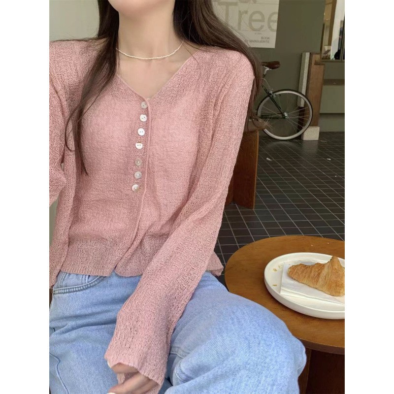 Women's Linen Cardigan With Skirt Collar Thin Hollow Breathable