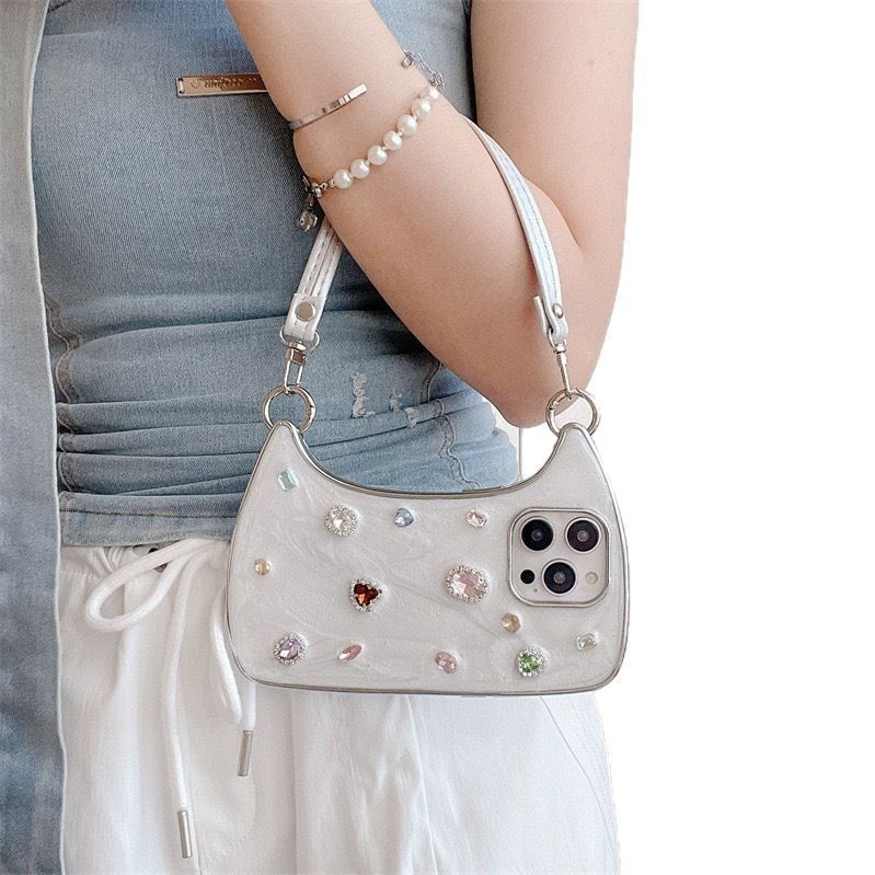 Ins Light Luxury Shining Diamond Gem Handbags Epoxy Phone Case