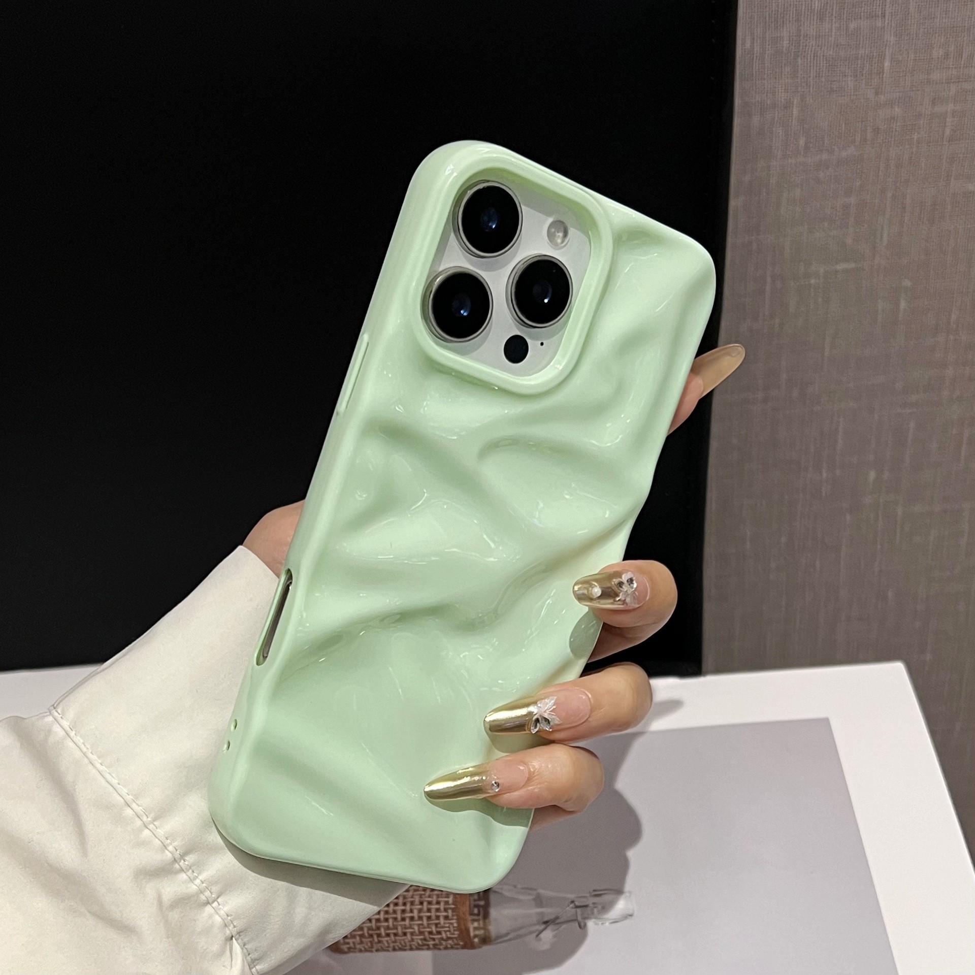 Ins Style Three-dimensional Pleated Pattern Macaron Color Series Phone Case