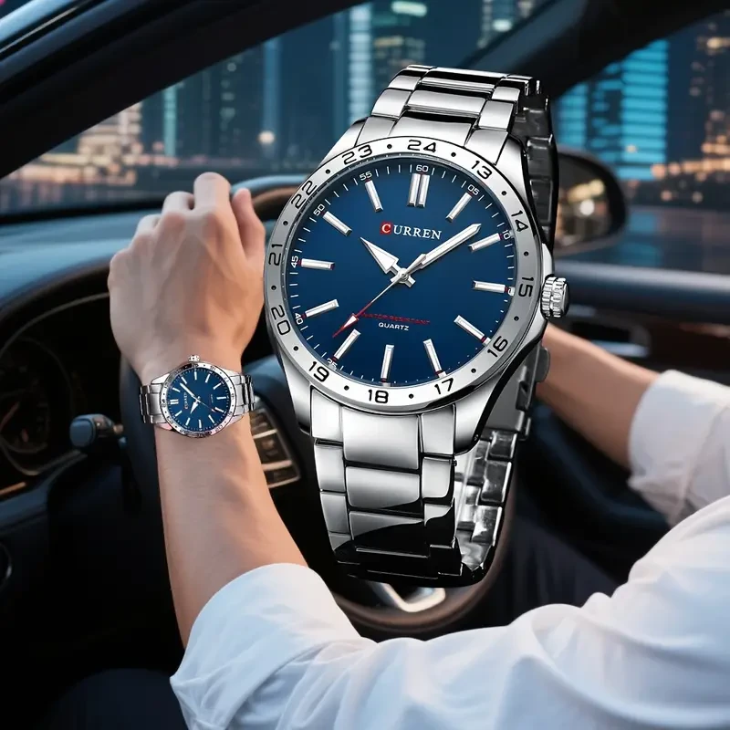 CURREN Minimalist Blue Dial Luminous Stainless Steel Watch