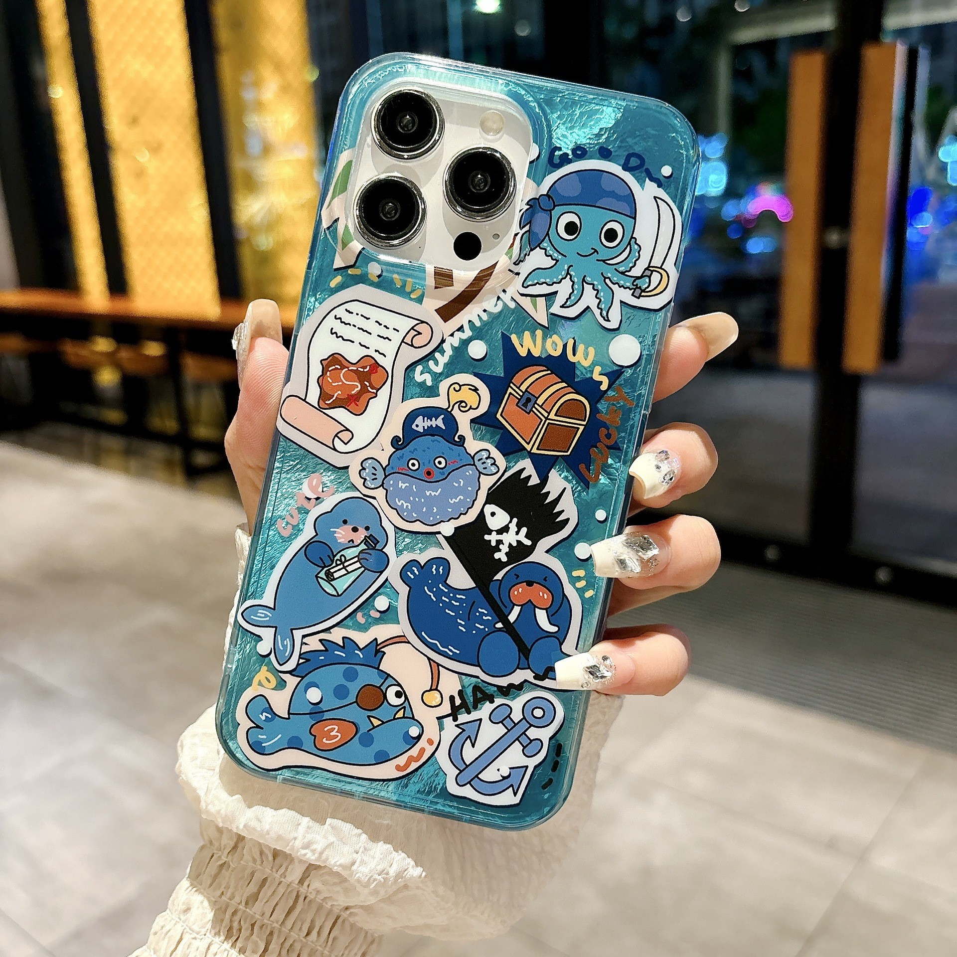 Tropical Style Painted Blue Plaid Bottom Phone Case
