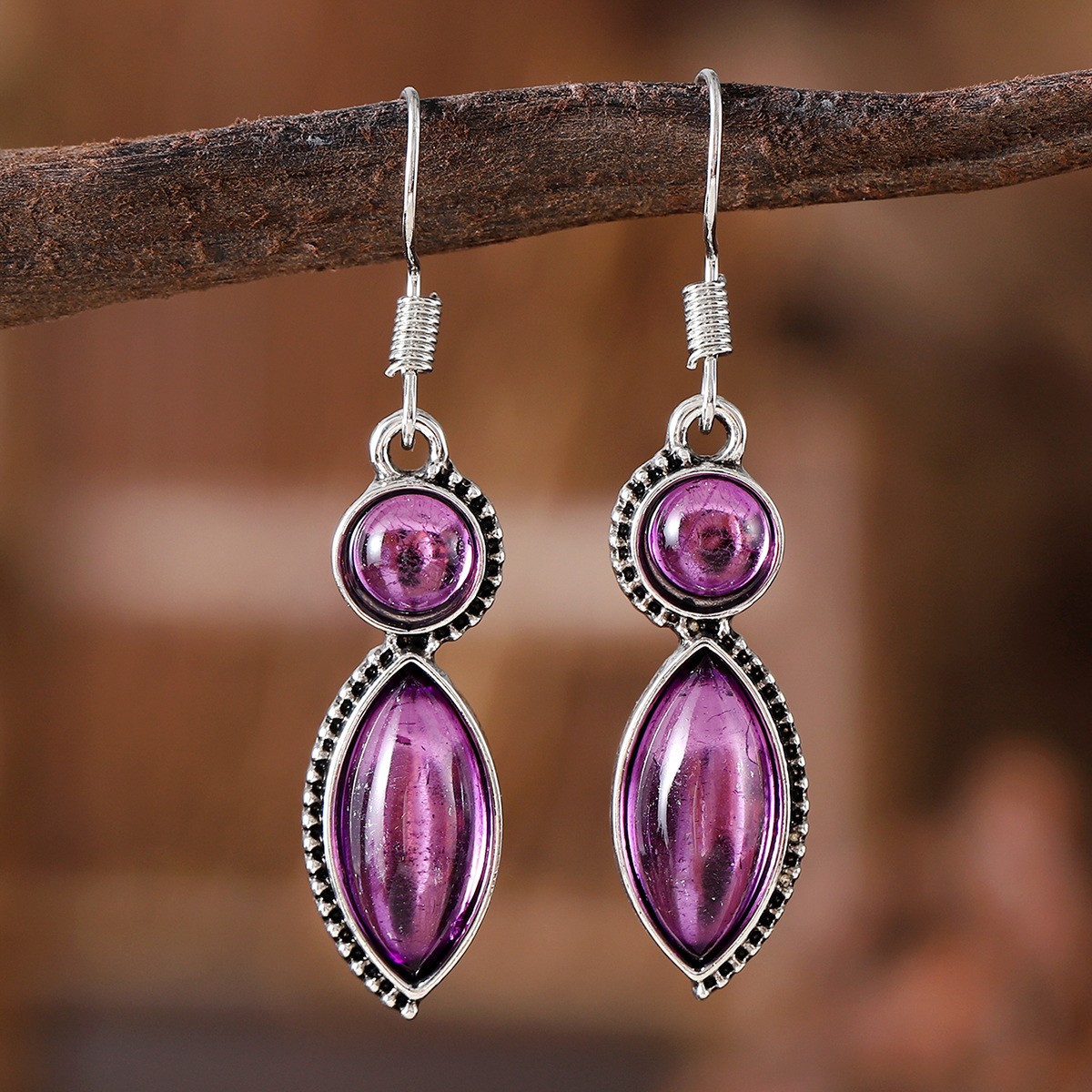Vintage Gemstone Pendant Earrings Bohemian Niche
