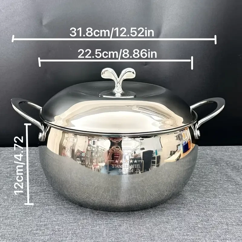 Apple-Shaped Stainless Steel Stock Pot with Lid