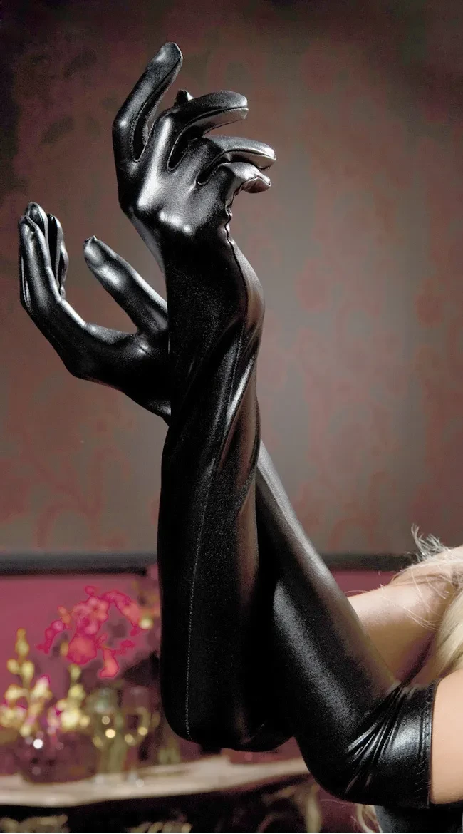Bright Leather Faux Lacquer Gloves Long Glued Latex Temptation
