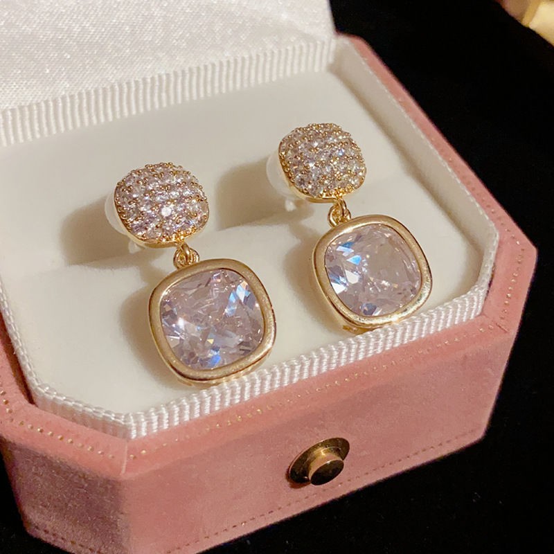 Simple Square Zircon Stud Earrings Ins Light Luxury High-end Women's New All-matching