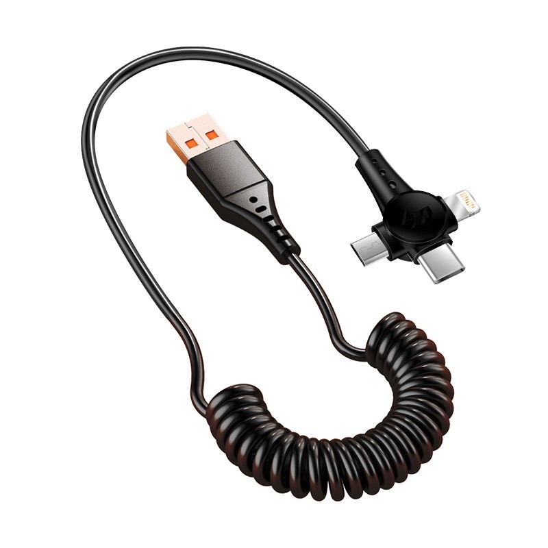 Super Fast Charge Charge Spring Telescopic Data Cable One Drag Three Fast Charge Type-c Android Three-in-one Charge Cable