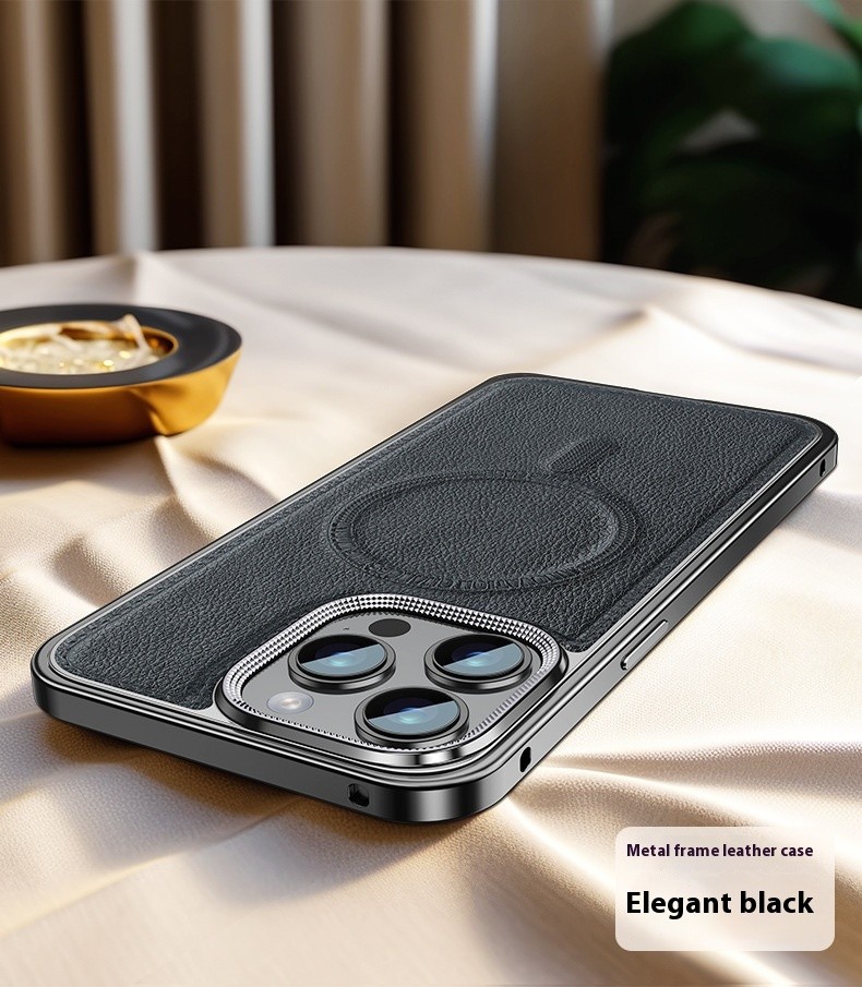 Phone Case Spring Fastener Leather Pattern Cover Drop-resistant Magnetic Suction