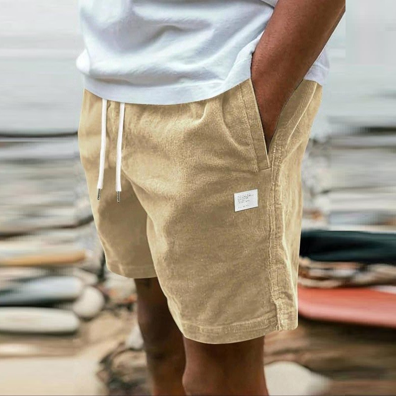 Men's Solid Color Letter Splicing Furcal Lower Hem Drawstring Belt