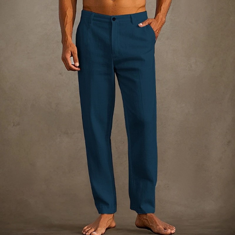 Men's Linen Beach Diagonal Pocket Cool Comfortable Breathable Skinny Pants