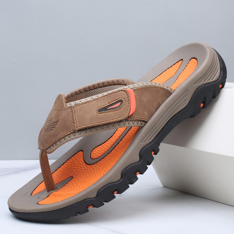 Large Dock Layer Cowhide Men's Flip-flops