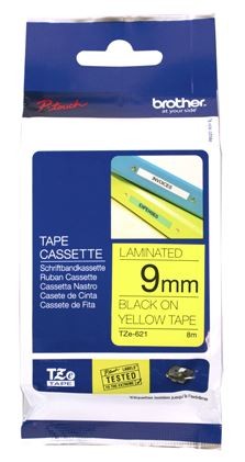 Brother TZe-621 9mm x 8m Black on Yellow Tape