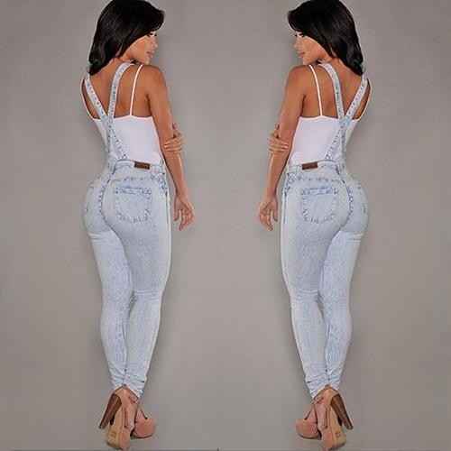 Stylish Women's Ripped Denim Overalls