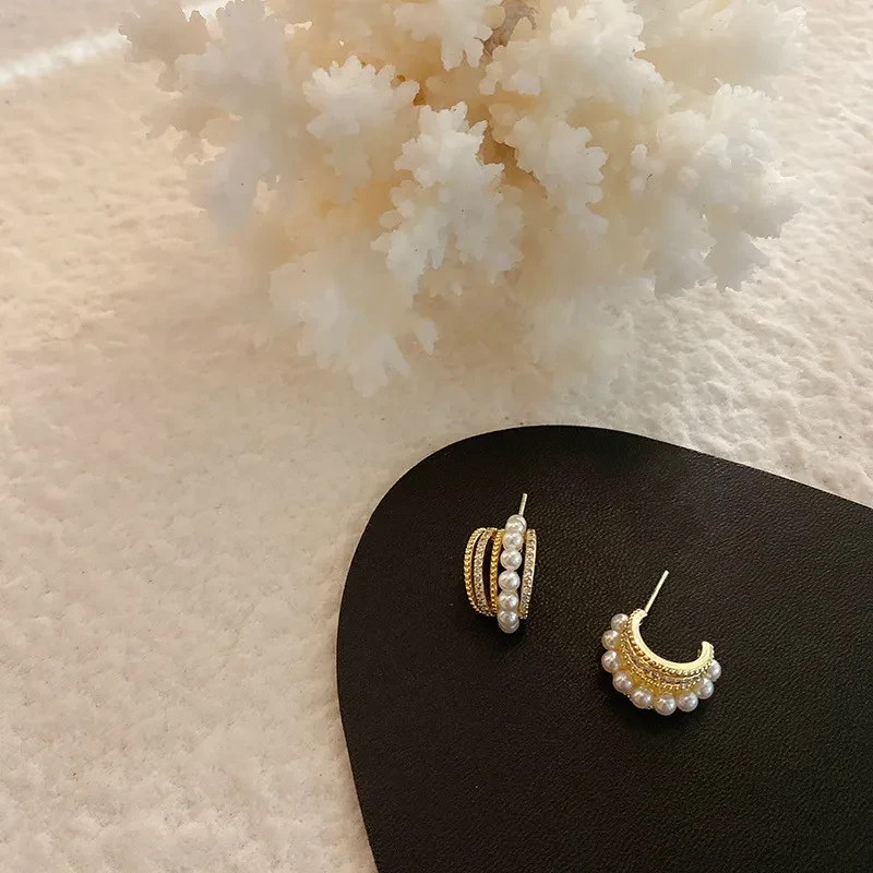 Simple Temperament All-match Small Multi-circle Zircon Earrings