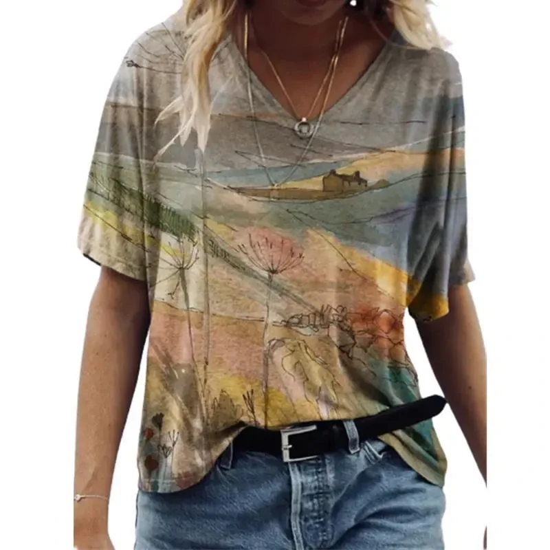 Women's Floral V Neck Short Sleeve